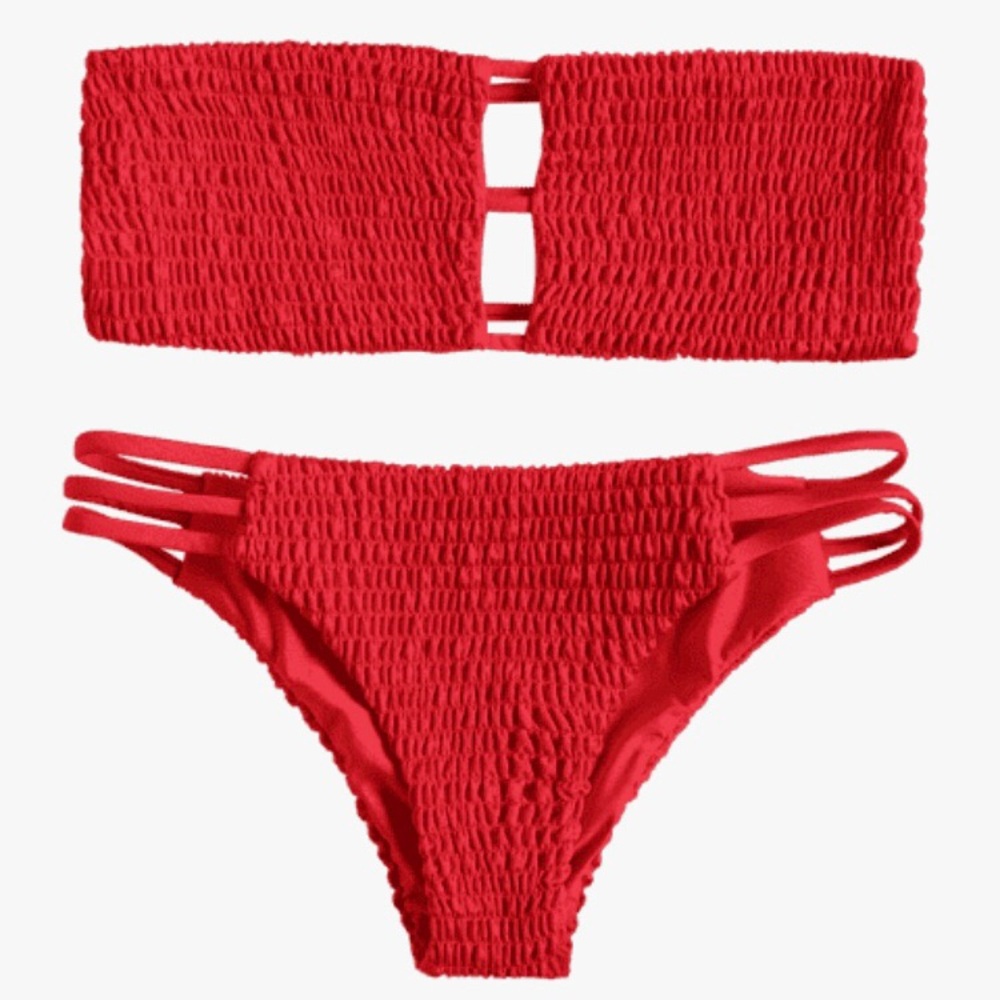 ☀️ Red Bandeau Bikini 🌊👙